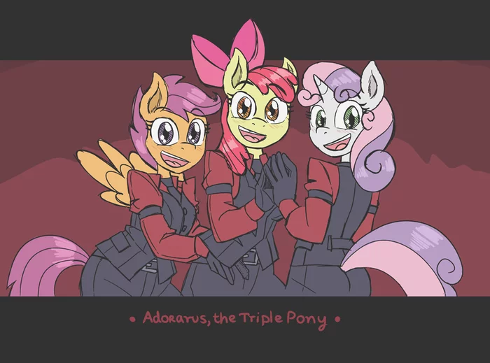 Mark finders, harem members! - My little pony, Helltaker, Crossover, Cutie mark crusaders, Cerberus, Anthro