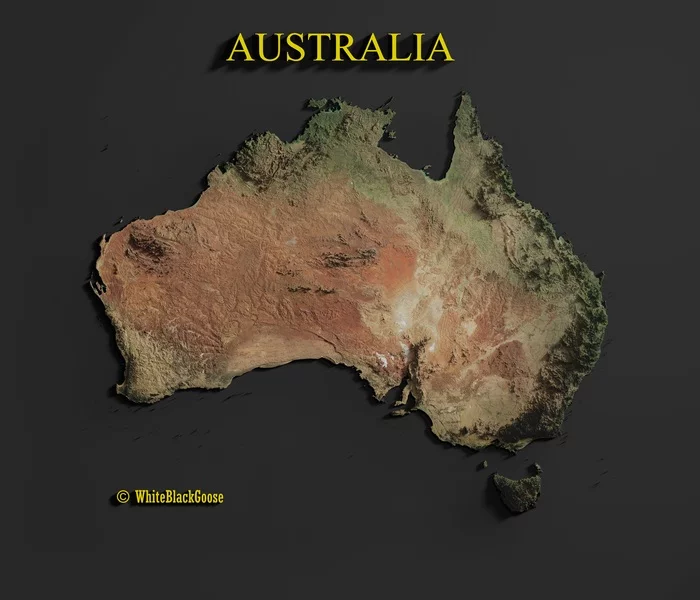 Relief map of Australia [7168x6144] - Art Card, A high resolution, Interesting, Australia, Render, Cards, My