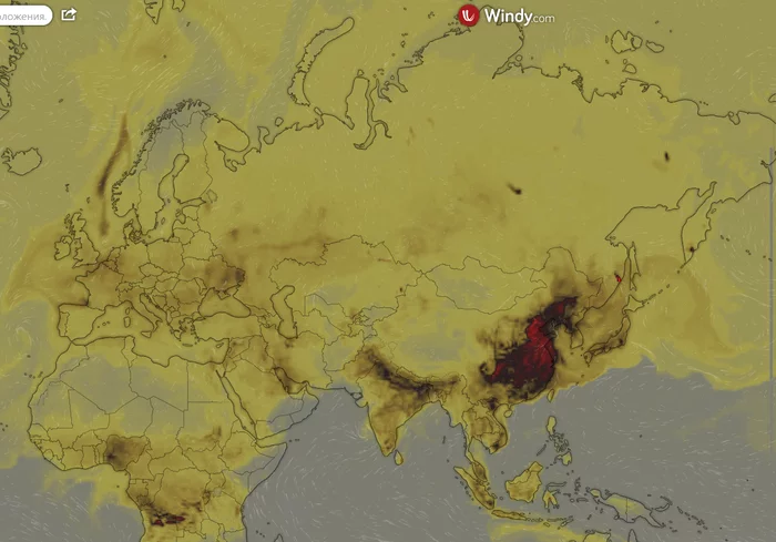 Концентрация угарного газа - Угарный газ, Карта мира, Природа, Пожар, Хабаровский край, Длиннопост