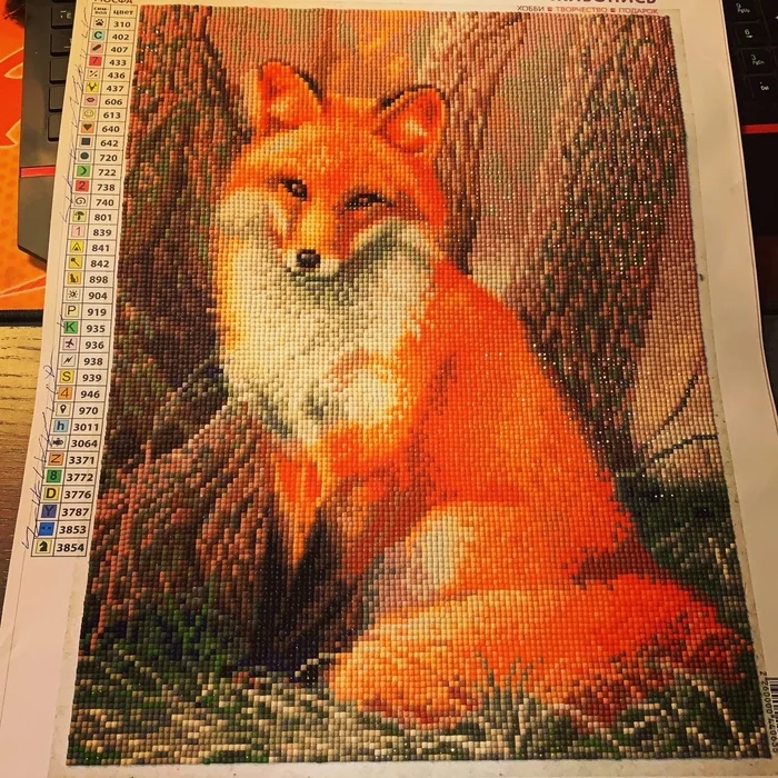 Fyr fyr in diamond mosaic - My, Fox, Diamond mosaic, Nature