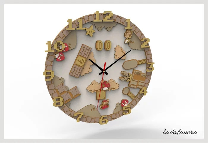 Super Mario Bros clock project - Laser cutting, Plywood, Games, Needlework without process