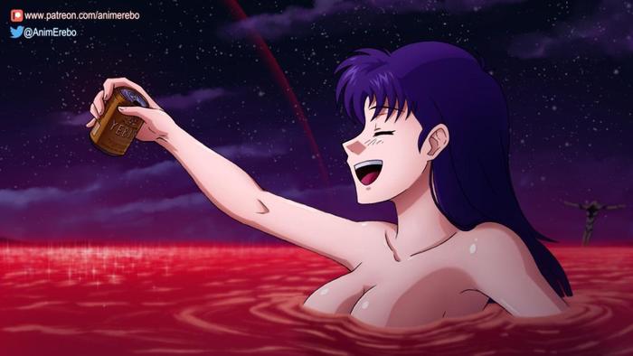 Какая-то не слишком зефирная Мисато... - NSFW, Evangelion, Misato Katsuragi, Anime Art, Аниме