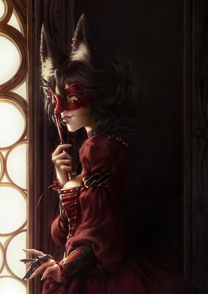 Masquerade - Art, Drawing, Girls, Mask, Masquerade, Kitsune