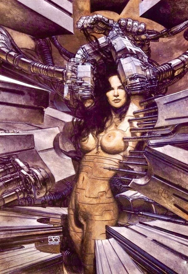 Cute cyborg - NSFW, Hand-drawn erotica, Girls, Cyborgs, Robot, Drawing, From the network, Boobs, Metabarons