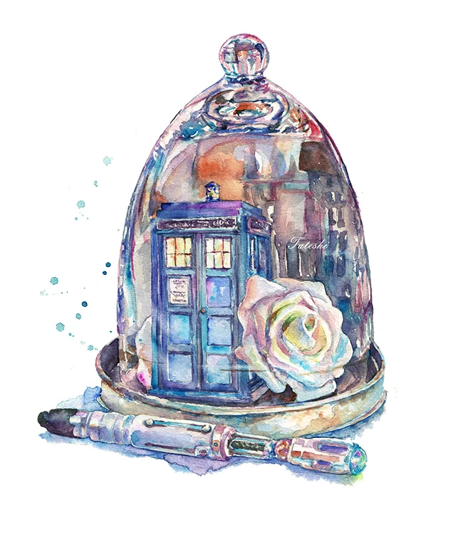 Doctor's Rose - My, TARDIS, Doctor Who, the Rose, Watercolor, Drawing, Longpost