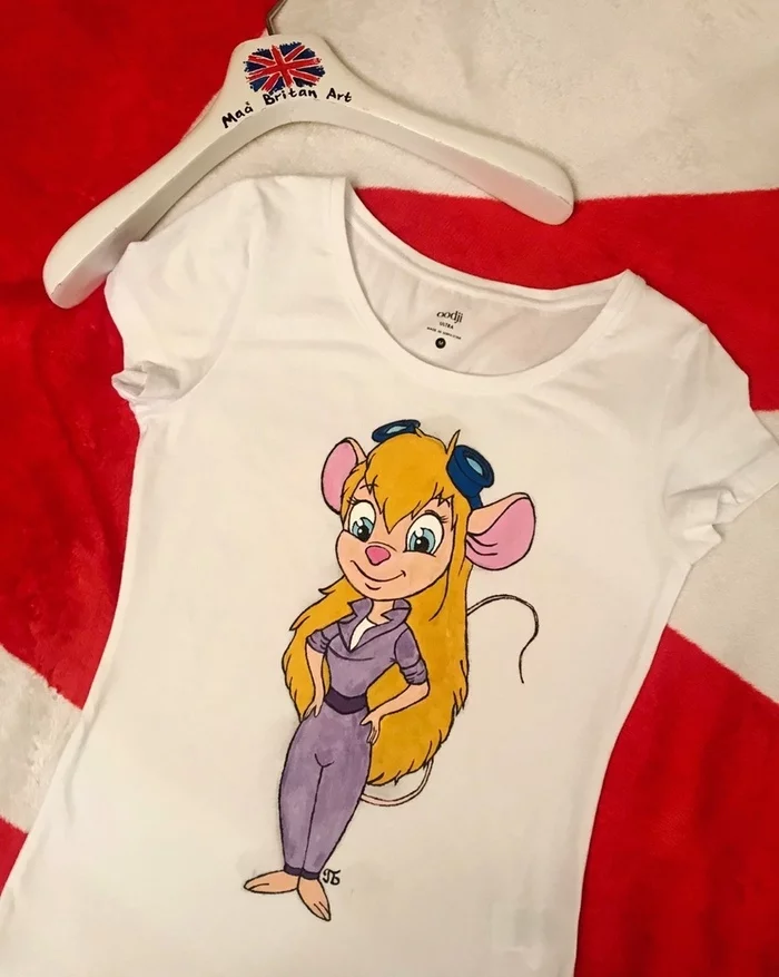 Gadget. Acrylic painting on fabric. Was someone in love with her? :) Admit it) - My, Chip and Dale, Painting on fabric, Drawing, Art, T-shirt, Fan art, Gadget hackwrench