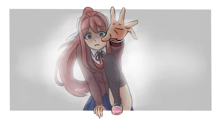 Monika is entering your reality! - Doki Doki Literature Club, Monika, Anime Art, Визуальная новелла, Monika (Doki Doki)
