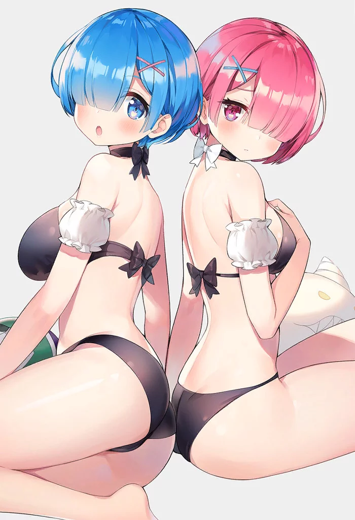 Maids - Re: Zero Kara, Rem (Re: Zero Kara), Ram (Re: Zero Kara), Anime art, Anime, Swimsuit, Booty