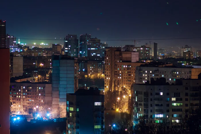 Night high-rise buildings - My, Evening, Night city, Canon