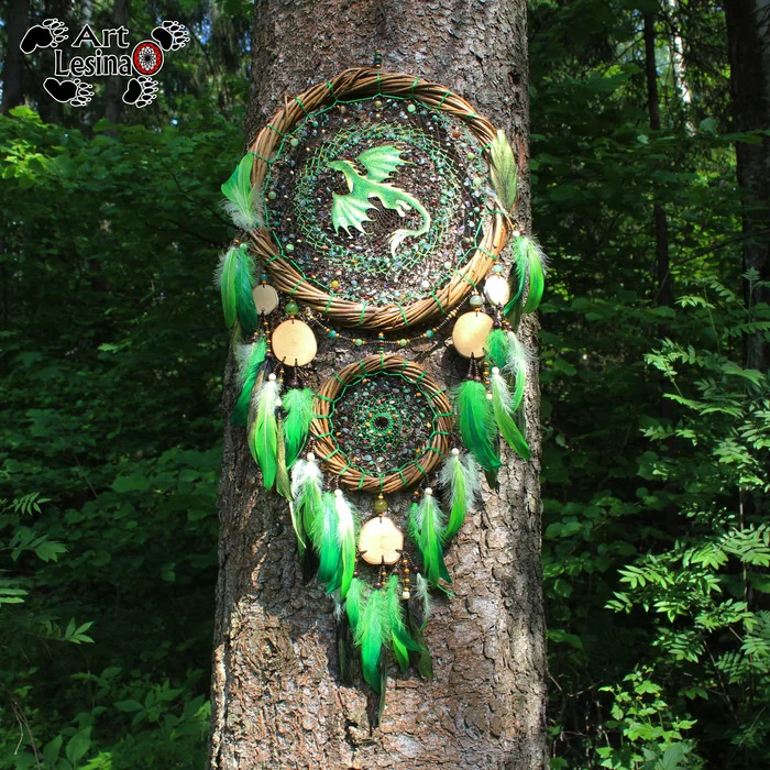 Dream catcher Forest dragon with natural stones, 100 cm - My, The Dragon, Dreamcatcher, Needlework without process, Needlework, Amulet, Longpost