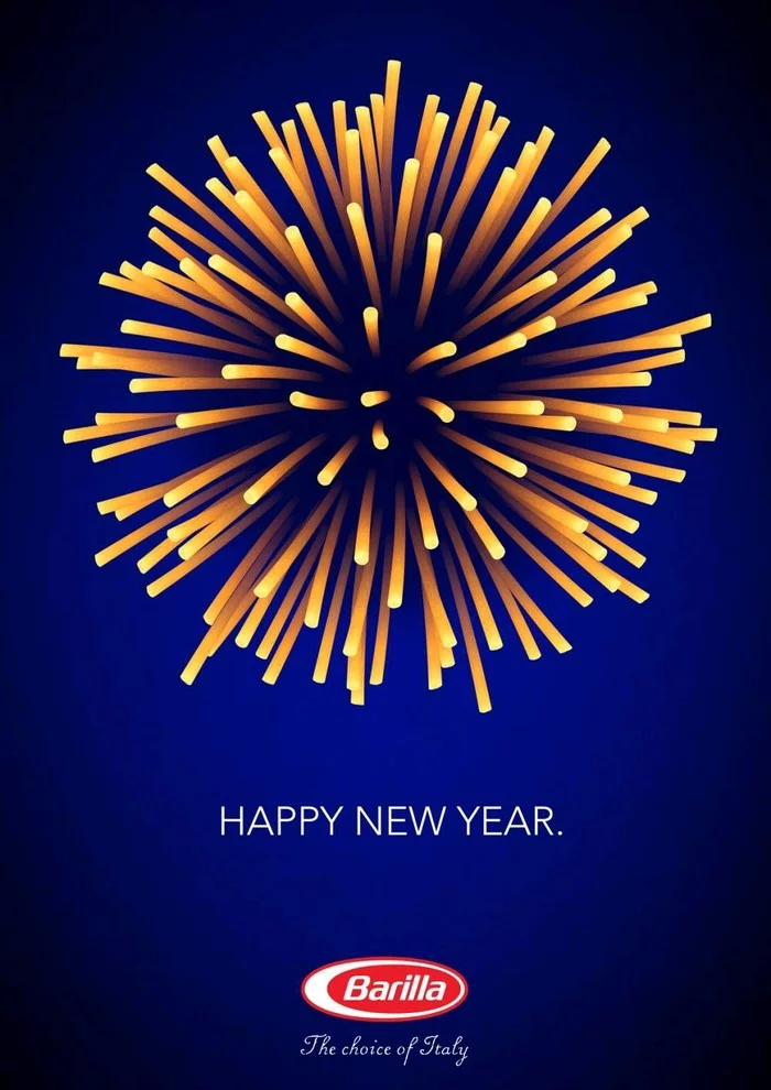 Unusual New Year's advertisement for pasta (pasta). Pasta in the form of fireworks - Advertising, Design, Pasta, Italy, Paste, Interesting