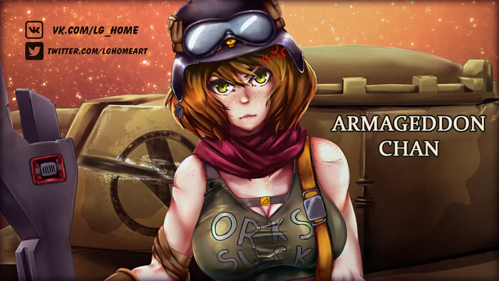 Humanization of warhammer40k planets. Armageddon-chan. Painted version - My, Warhammer 40k, Anime art, Anime, Humanization, Lg_home