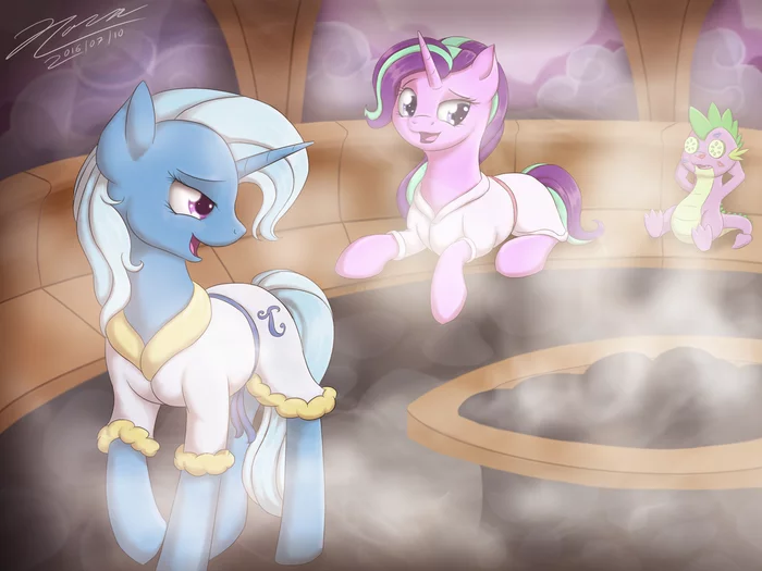 Bath friendship - My little pony, Starlight Glimmer, Trixie, Spike