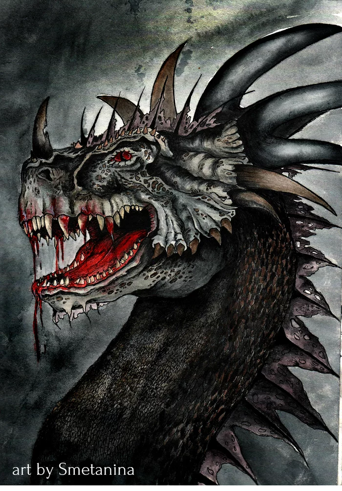 Art by Smetanina - My, The Dragon, Watercolor, Mythical creatures, Handmade, Painting, Art