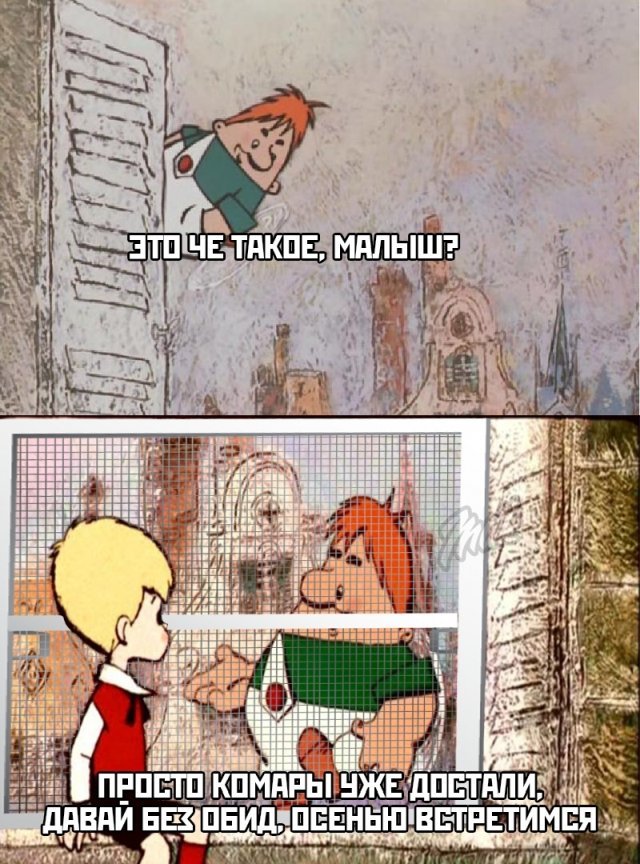 Are you crazy... - Kid and Carlson, Mosquitoes, No offense, Soyuzmultfilm, Propeller, Lattice, Picture with text