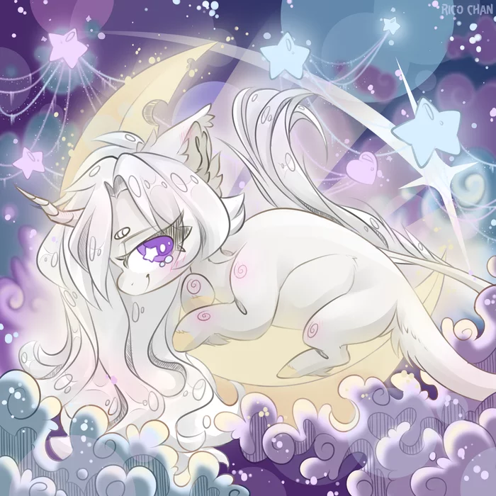 Pony in clouds - My, My little pony, Digital drawing, Original character, Clouds, Chibi, Ych