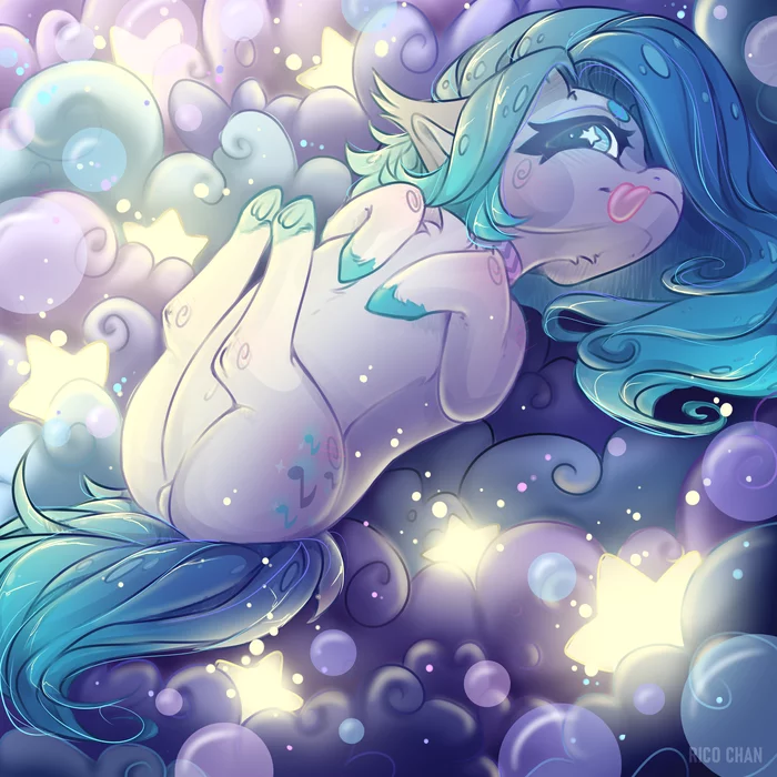 Pony on a cloud - My, My little pony, Original character, Ych, Clouds, Chibi