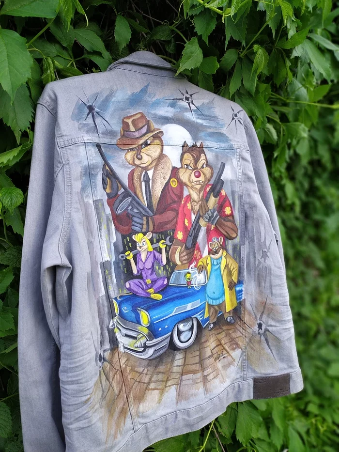 Hand-painted denim Chip and Dale - My, Chip and Dale, Handmade, Painting on fabric, With your own hands, Car, Auto, Longpost