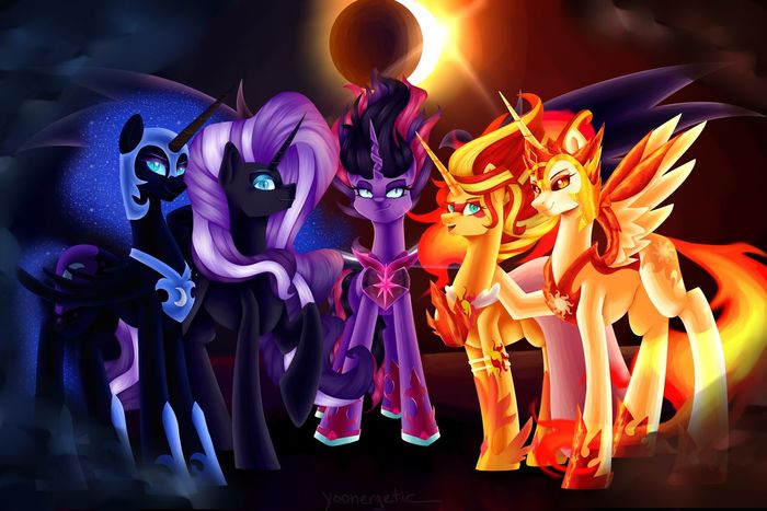    My Little Pony, Nightmare Moon, Nightmare Rarity, Twilight Sparkle, Sunset Shimmer, Daybreaker