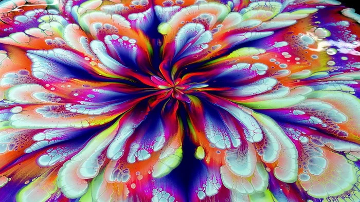 Flower in BEAUTIFUL bright colours ~ CUP BOTTOM acrylic pour painting ~ Paint #WithMe - Моё, Краски, Акрил, Видео, Длиннопост