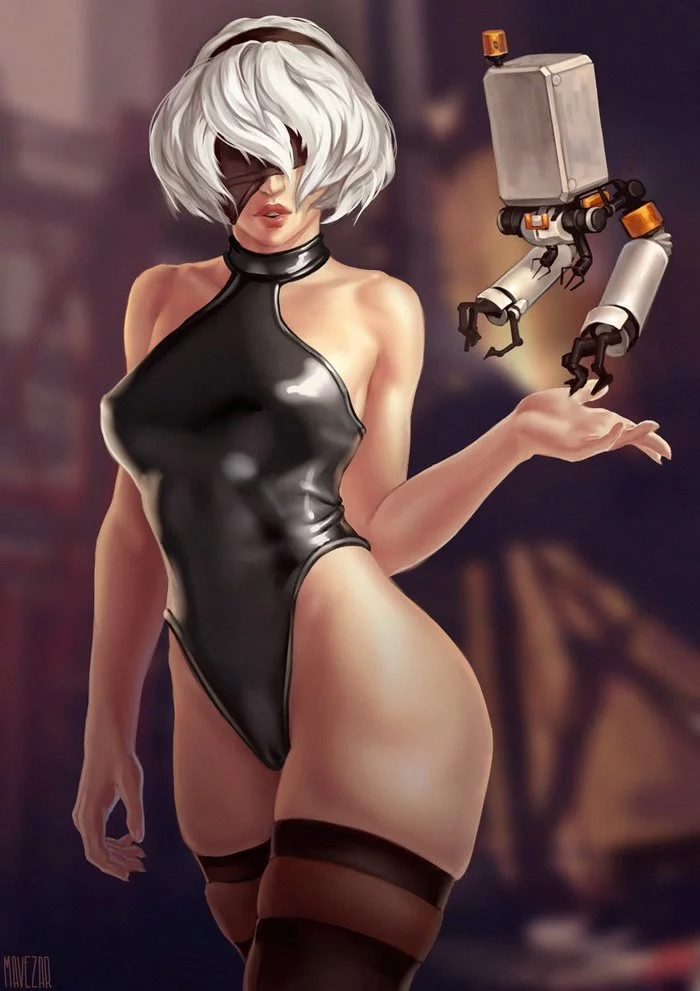 2B on/off - NSFW, Art, Erotic, Boobs, NIER Automata, Yorha unit No 2 type B, Mavezar, OnOff, Longpost