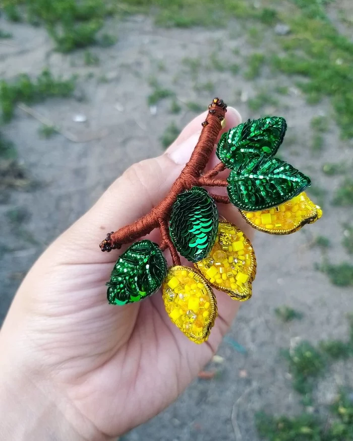 Lemons, handmade brooch - My, Lemon, Brooch, Needlework without process, Handmade, With your own hands, Longpost