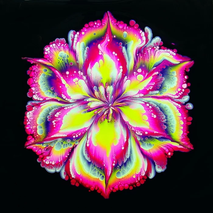 AMAZING FLOWER Painting Acrylic Paint ~ Reverse Dip Bottom CUP with NAPKIN PAPER ~ Must See! - My, Paints, Acrylic, Video, Longpost