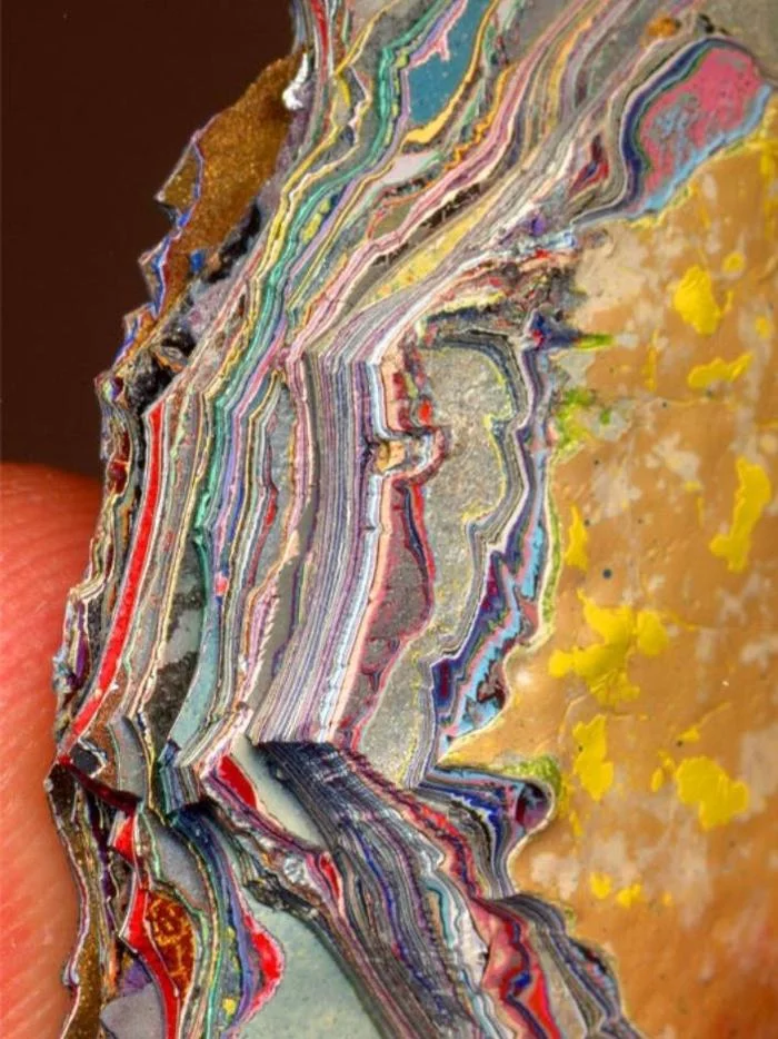 Layers of paint on a piece of wall where graffiti was painted! - Graffiti, Layers, Paints, Color, Multicolor, Clearly, Reddit