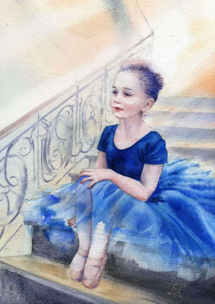 Dreams - My, Children, Girl, Portrait by photo, Stylization, Watercolor, Watercolor technique, ballerina