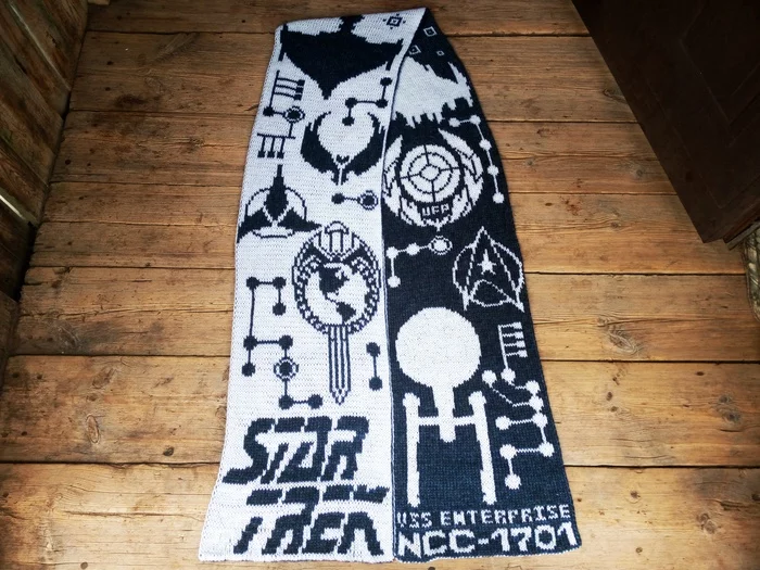 Star Trek fan scarf - My, Needlework without process, Knitting, Scarf, Jacquard, Star trek, Longpost