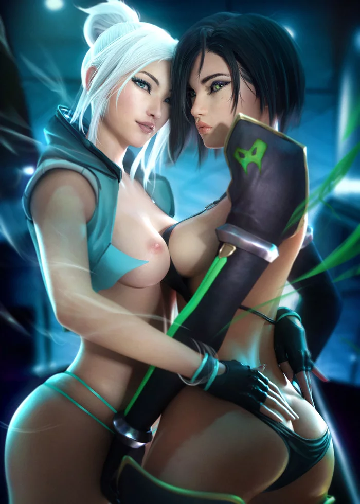 Jett & Viper - NSFW, Art, Erotic, 3D, Sevenbees, Valorant, Game art, Boobs, Booty