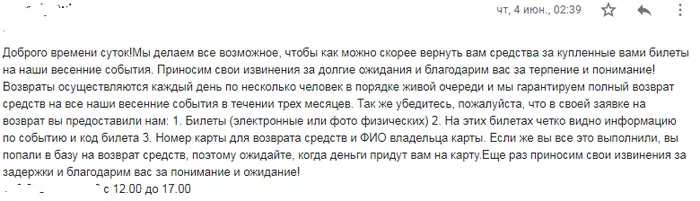 That's it, that's it - My, Cancellation of the concert, Concert tickets, Longpost
