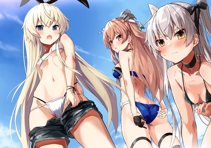 Bikini no Hi Kantai Collection, Johnston, Shimakaze, Amatsukaze, , Anime Art, , , 