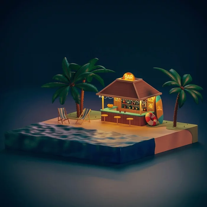 My sea - My, Sea, Beach, Blender, Bar