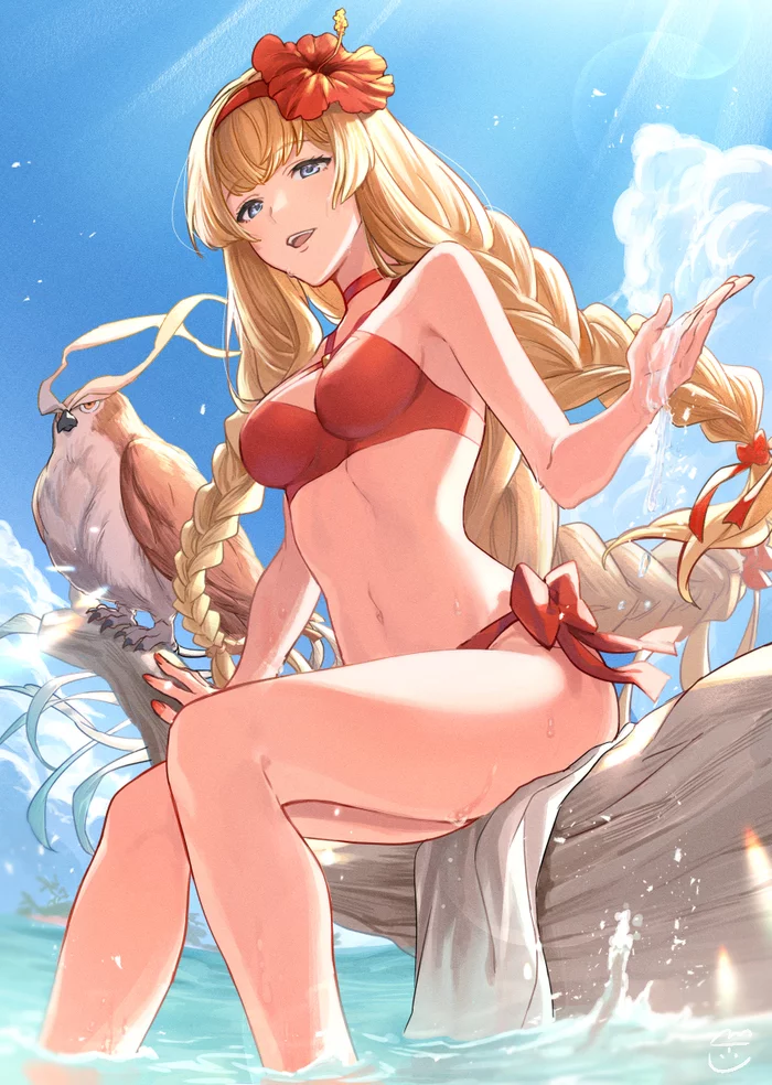 Athena - NSFW, Аниме, Арт, Anime Art, Эротика, Granblue Fantasy, Athena, Купальник