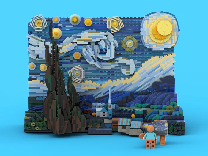 Painting Starry Night by Vincent van Gogh in an unusual performance - Art, Painting, van Gogh, , Lego, Homemade, Constructor, Van Gogh's Starry Night