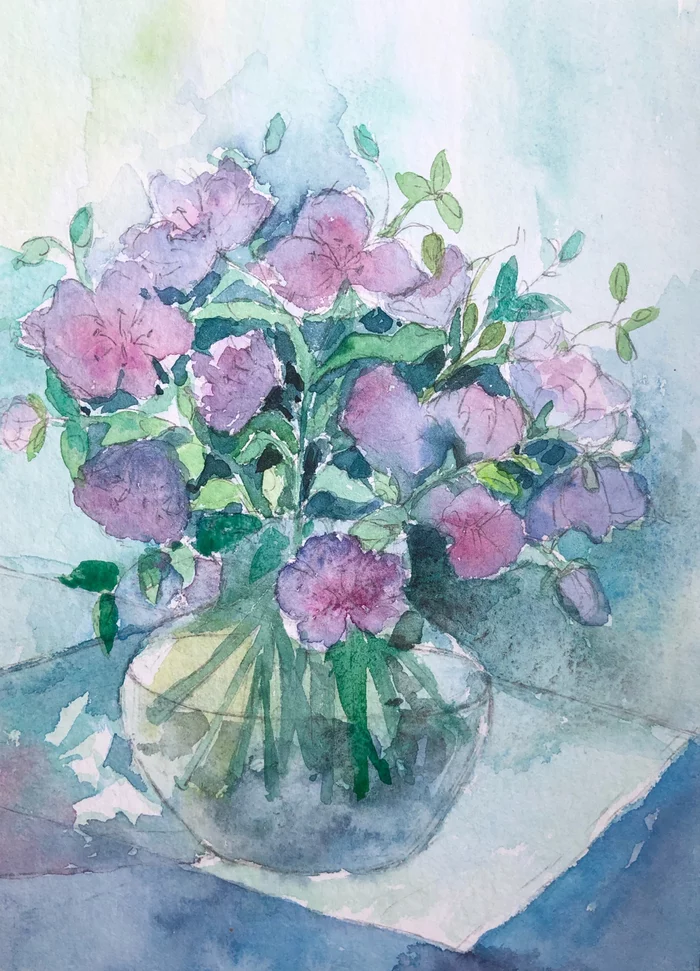 Summer bouquet, creation process - My, Process, Painting, Art, Flowers, Watercolor, Etude, Longpost
