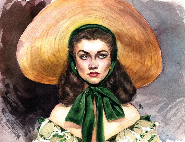 Scarlett - My, Drawing, Watercolor, Movie heroes, Art, gone With the Wind, Scarlett Ohara