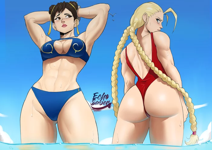 Chun-Li and Cammy - Muscleart, Art, Strong girl, Street fighter, Chun-Li, Cammy white, Echosaber1