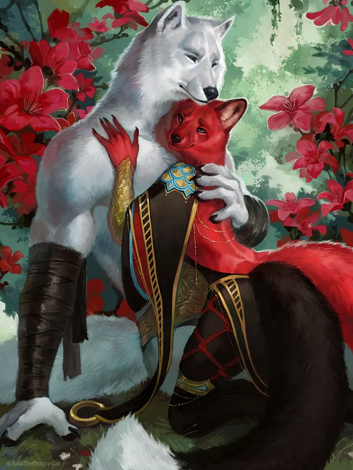 .: You are my Flower : - Juliathedragoncat, Furry, Art, Romance, Wolf, Flowers