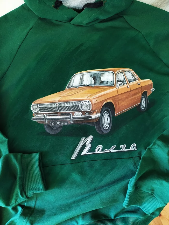 Sweatshirt from Volga-24. Hand painted on fabric - My, Volga, Gas, Auto, Car, Handmade, With your own hands, Longpost, Needlework without process