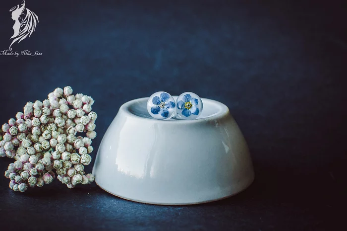 Forget-me-nots in epoxy resin - My, Handmade, Epoxy resin, Bijouterie, Needlework without process, Forget-me-nots, Nika_kiss, Longpost