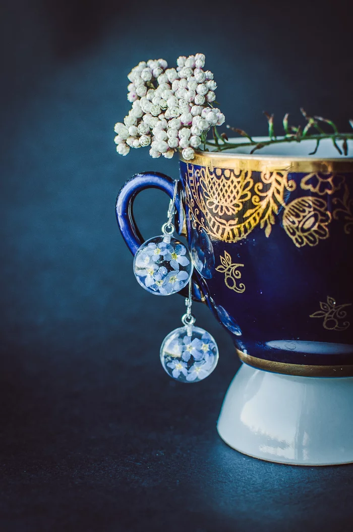 Forget-me-nots in epoxy resin - My, Handmade, Epoxy resin, Bijouterie, Needlework without process, Forget-me-nots, Nika_kiss, Longpost
