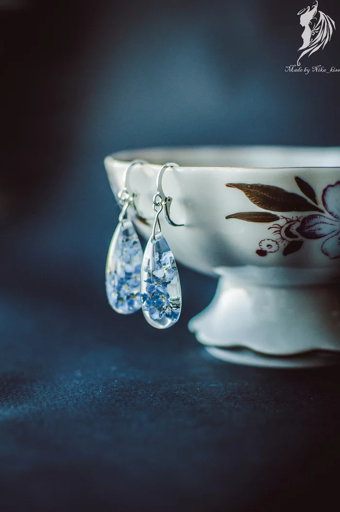 Forget-me-nots in epoxy resin - My, Handmade, Epoxy resin, Bijouterie, Needlework without process, Forget-me-nots, Nika_kiss, Longpost