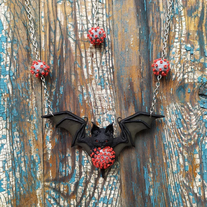 Bat - My, Needlework without process, Bat, Necklace, Decoration, Лепка, Handmade, With your own hands, Polymer clay, Longpost