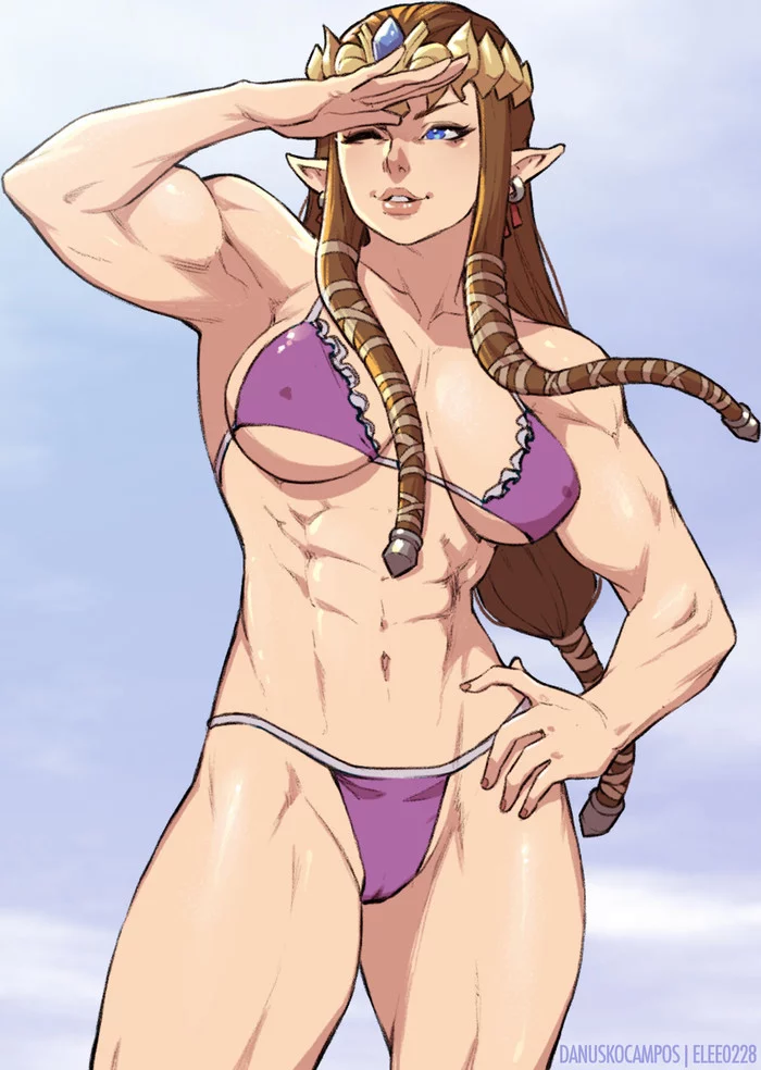 Zelda - NSFW, Muscleart, Strong girl, Princess zelda, The legend of zelda, Hand-drawn erotica, Art, Boobs, Longpost, 