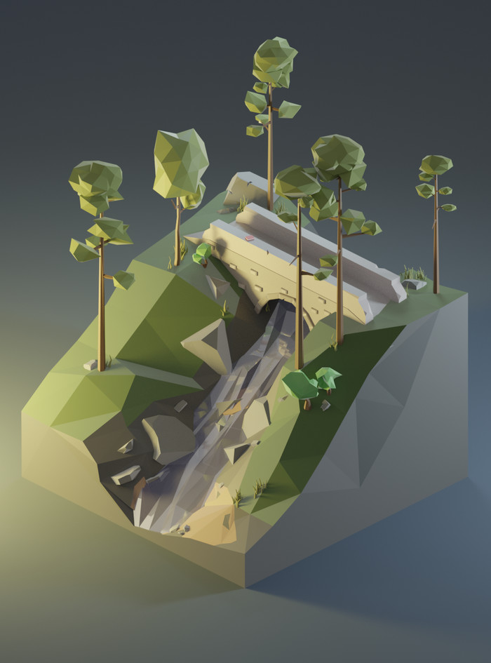 Мост над ручьём Low Poly
