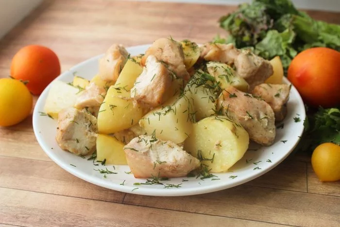 Chicken breast with potatoes and apples in the oven - My, Second courses, Chicken fillet, Dinner, Recipe, Diet, Food, Cooking, Longpost, Chicken recipes