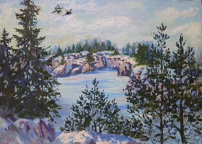 January in Ruskeala - My, Painting, Oil painting, Landscape, Winter, Ruskeala, Карелия