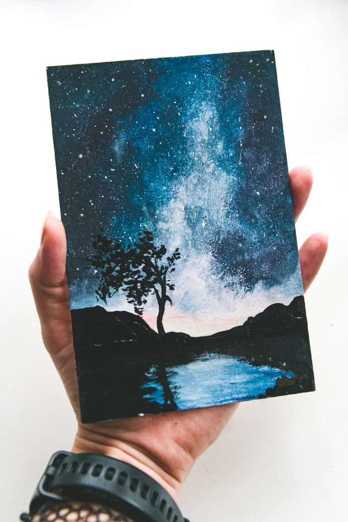 I don't know how posts are written here, so here's a picture for you~baby - My, Acrylic, Painting, Sky, , Milky Way, , Painting, Longpost, Luminescence